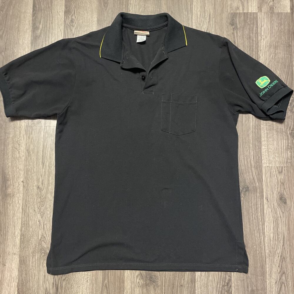 Vintage John Deere Red Kap Polo Shirt Men Large Black Workwear Sleeve Patch